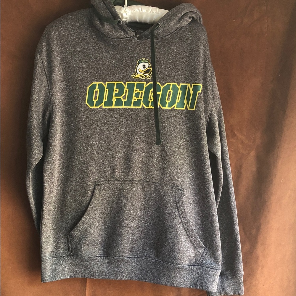 Champion Gray Oregon Hooded Sweatshirt with Yellow and Green Logo